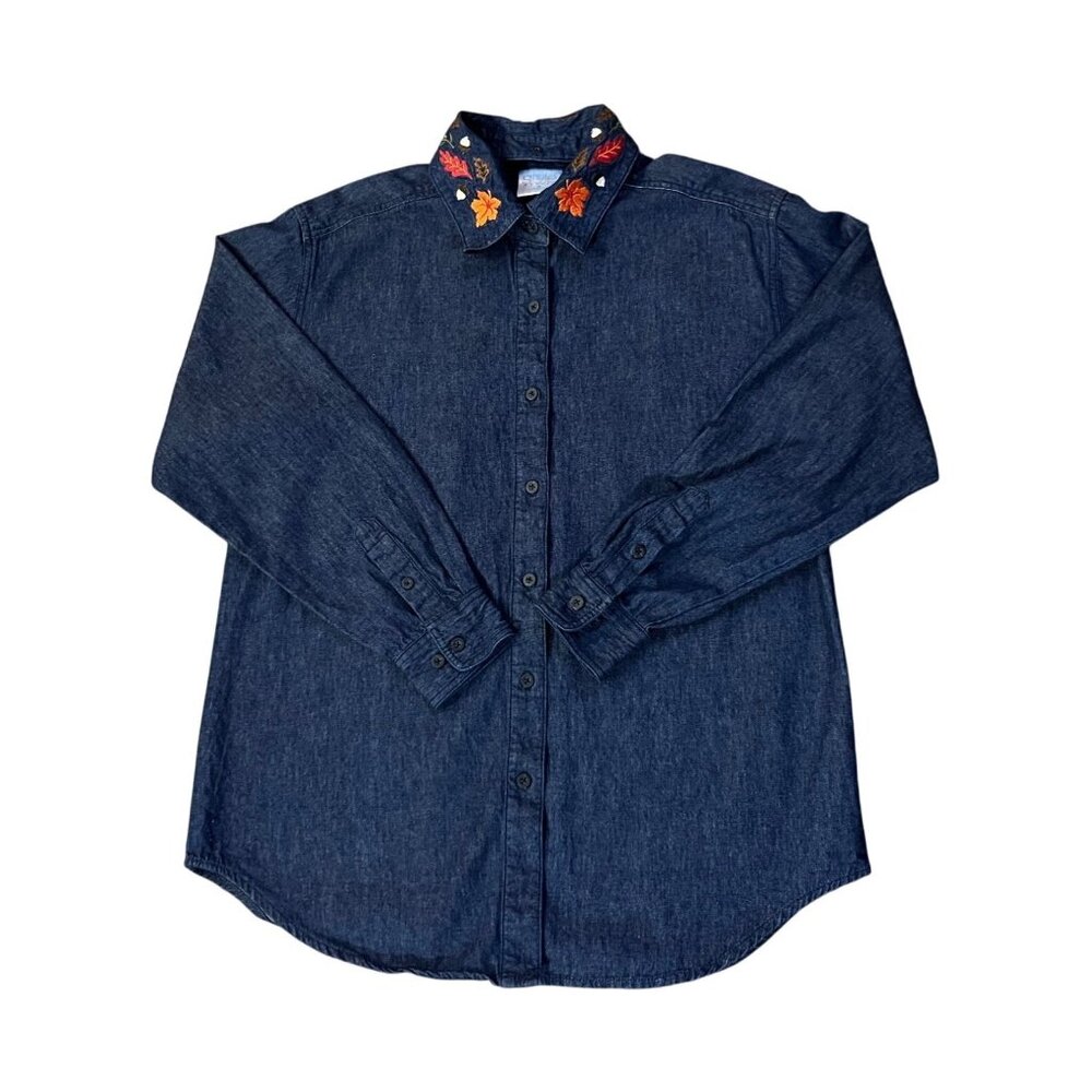 Vintage 90s Style Studio Denim Blouse Women’s Medium Used 3 Looks in 1 Autumn